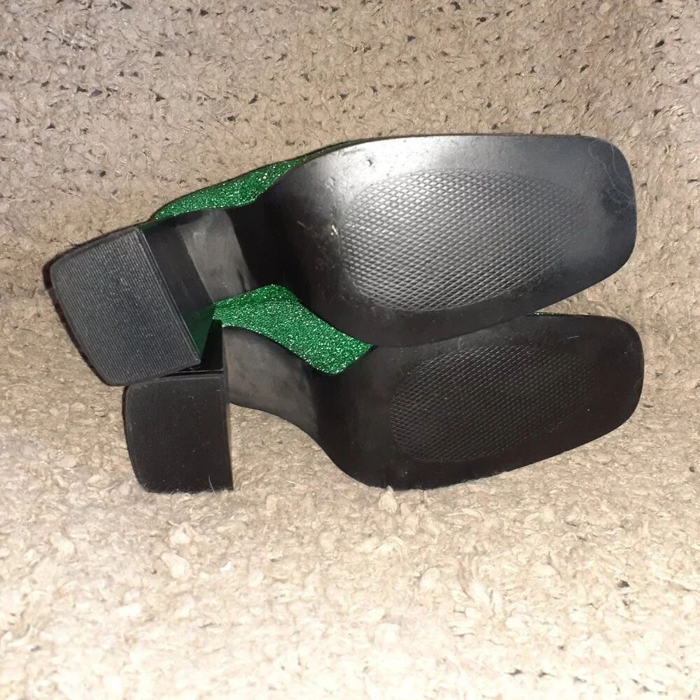 L'INTERVALLE-Green Glitter-Stretch High Heel Ankle Sock Boots-Sz 40-Near Mint - Picture 6 of 6